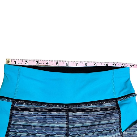 Lululemon Athletica Leggings Womens 4 Black Aqua Blue Striped Pace Rival - Picture 5 of 7
